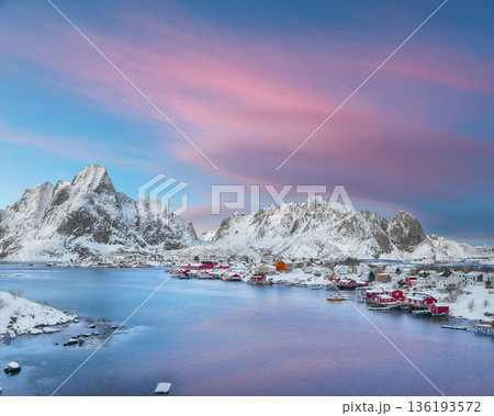Outstanding panorama of Reine town. Outstanding panorama of Reine town. 136193572