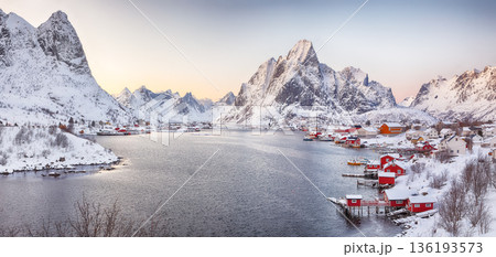 Outstanding panorama of Reine town. Outstanding panorama of Reine town. 136193573