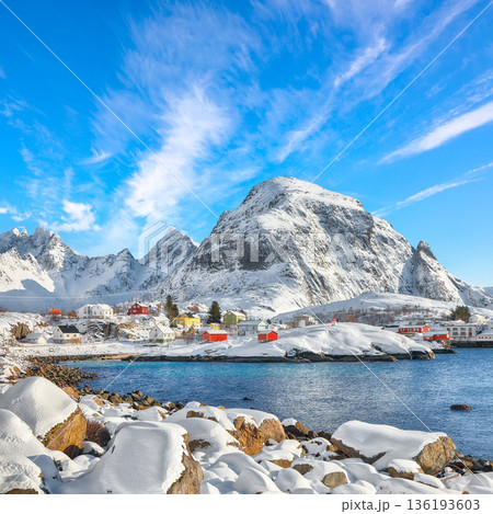 Outstanding  winter scenery of A village. 136193603