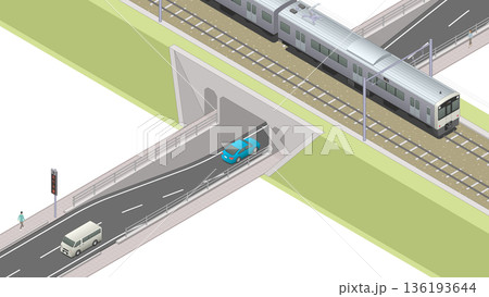 アイソメトリック図法で描いたアンダーパスのイメージ（無地） 136193644