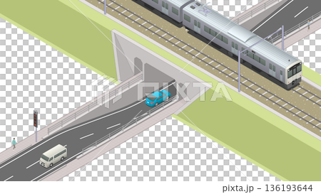 アイソメトリック図法で描いたアンダーパスのイメージ（無地） 136193644