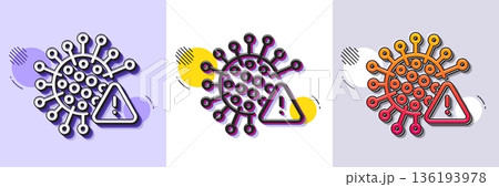 Coronavirus line icon. Halftone dotted pattern. Gradient icon with grain shadow. Covid virus sign. Infection alert symbol. Line covid virus icon. Various designs. Vector 136193978