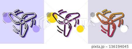 Wind energy line icon. Halftone dotted pattern. Gradient icon with grain shadow. Fan engine, jet turbine sign. Ventilator symbol. Line wind energy icon. Various designs. Vector 136194045