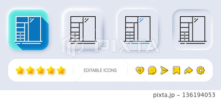 Cupboard line icon. Neumorphic, Flat shadow, 3d buttons. Clothes cabinet sign. Closet or sliding wardrobe symbol. Line cupboard icon. Social media icons. Vector 136194053