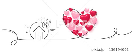 Loan percent growth line icon. Continuous line big heart. Discount sign. Credit percentage symbol. 3d hearts in heart shaped loop. Loan percent single line ribbon. Loop curve pattern. Vector Loan percent growth line icon. Continuous line big heart. Discount sign. Credit percentage symbol. 3d hearts in heart shaped loop. Loan percent single line ribbon. Loop curve pattern. Vector 136194091