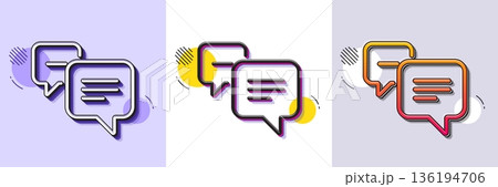 Dots message line icon. Halftone dotted pattern. Gradient icon with grain shadow. Chat comment sign. Speech bubble symbol. Line dots message icon. Various designs. Vector 136194706