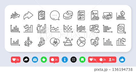 Charts and Diagrams line icons. Social media: share, comment, like icons. Report, Block diagram, 3D Chart and Dot Plot graph linear icons. Trend, Pyramid and Pie chart report symbols. Vector Charts and Diagrams line icons. Social media: share, comment, like icons. Report, Block diagram, 3D Chart and Dot Plot graph linear icons. Trend, Pyramid and Pie chart report symbols. Vector 136194738