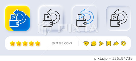 Cash back line icon. Neumorphic, Flat shadow, 3d buttons. Credit card money sign. Online wallet symbol. Line cash back icon. Social media icons. Vector 136194739