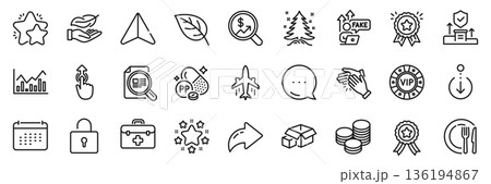 Star, Winner ribbon and Lock line icons pack. Share, Message, Paper plane icons. Clapping hands, Scroll down, Dish web icon. Fake internet, Infochart, Plane pictogram. Vector Star, Winner ribbon and Lock line icons pack. Share, Message, Paper plane icons. Clapping hands, Scroll down, Dish web icon. Fake internet, Infochart, Plane pictogram. Vector 136194867