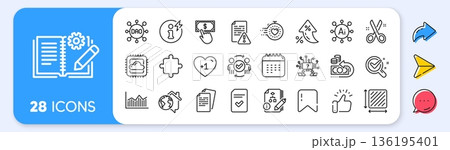 Chemistry lab, Checked file and Algorithm line icons. Interest rate, AI generate, Inflation icons. Pack of Cloud computing, Approved teamwork, Timer icon. Vector 136195401