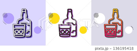 Whiskey glass with ice cubes line icon. Halftone dotted pattern. Gradient icon with grain shadow. Scotch alcohol sign. Line whiskey glass icon. Various designs. Vector Whiskey glass with ice cubes line icon. Halftone dotted pattern. Gradient icon with grain shadow. Scotch alcohol sign. Line whiskey glass icon. Various designs. Vector 136195418