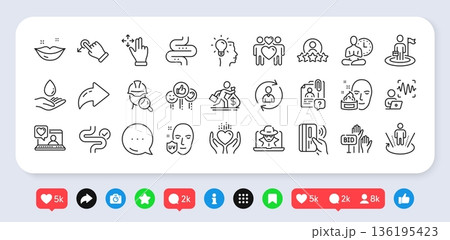 Uv protection, Fraud and Human rating line icons pack. Social media: share, comment, like icons. Love couple, Inspect, Leadership web icon. Digestion, Bid offer, Salary pictogram. Vector Uv protection, Fraud and Human rating line icons pack. Social media: share, comment, like icons. Love couple, Inspect, Leadership web icon. Digestion, Bid offer, Salary pictogram. Vector 136195423