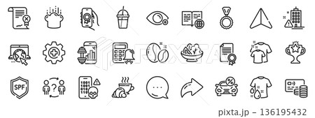 Delegate question, Clean t-shirt and Medicine line icons pack. Share, Message, Paper plane icons. Coffee beans, Cyber attack, Fitness app web icon. Spf protection, Internet, Medal pictogram. Vector Delegate question, Clean t-shirt and Medicine line icons pack. Share, Message, Paper plane icons. Coffee beans, Cyber attack, Fitness app web icon. Spf protection, Internet, Medal pictogram. Vector 136195432