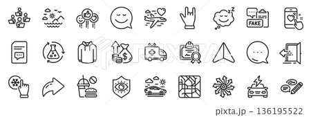 Car travel, Eye protection and Comments line icons pack. Share, Message, Paper plane icons. Versatile, Fast food, Entrance web icon. Hoody, Freezing click, Sea mountains pictogram. Vector 136195522