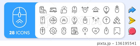 Swipe up line icons. Interest rate, AI generate, Inflation icons. Scrolling mouse, landing page swipe signs. Scroll up mobile device technology icons. Website scroll navigation. Vector Swipe up line icons. Interest rate, AI generate, Inflation icons. Scrolling mouse, landing page swipe signs. Scroll up mobile device technology icons. Website scroll navigation. Vector 136195541