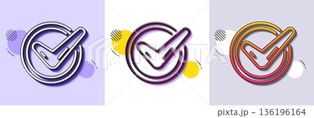 Check mark line icon. Halftone dotted pattern. Gradient icon with grain shadow. Accepted or Approve sign. Tick symbol. Line confirmed icon. Various designs. Vector 136196164