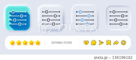 Filter line icon. Neumorphic, Flat shadow, 3d buttons. Control bar sign. Volume balance symbol. Line filter icon. Social media icons. Vector 136196182