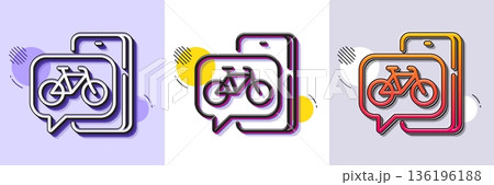 Bike app line icon. Halftone dotted pattern. Gradient icon with grain shadow. City bicycle transport sign. Rent a velocipede by phone symbol. Line bike app icon. Various designs. Vector 136196188
