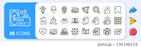 Web call, Ab testing and Video conference line icons. Interest rate, AI generate, Inflation icons. Pack of Petrol canister, Time management, Online access icon. Vector Web call, Ab testing and Video conference line icons. Interest rate, AI generate, Inflation icons. Pack of Petrol canister, Time management, Online access icon. Vector 136196219