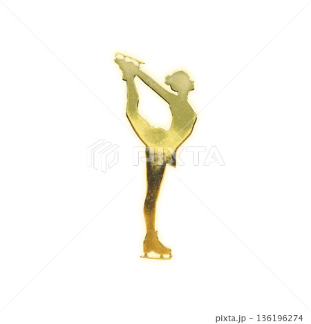 スピンする黄金の女性フィギュアスケーター、アルファチャンネル 136196274