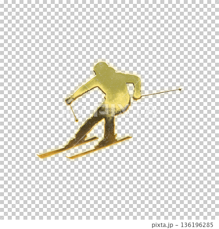 Golden skier making a turn, Alpha channel 136196285