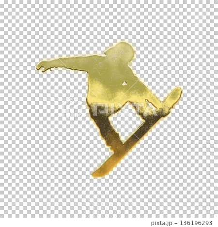 Golden Snowboarder Making a Grab, Alpha Channel 136196293