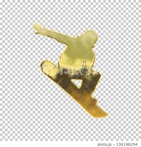 Golden snowboarder doing tricks, Alpha channel 136196294