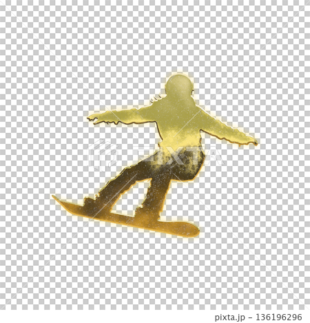 Golden snowboarder sliding, Alpha channel 136196296