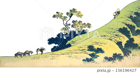富嶽三十六景_甲州犬目峠_山道と歩く人 富嶽三十六景_甲州犬目峠_山道と歩く人 136196427
