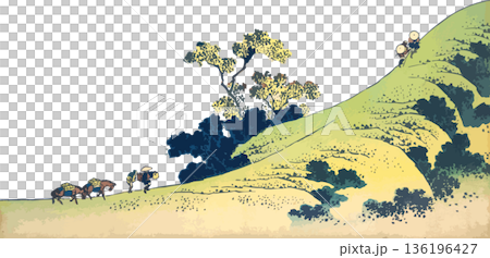 富嶽三十六景_甲州犬目峠_山道と歩く人 富嶽三十六景_甲州犬目峠_山道と歩く人 136196427