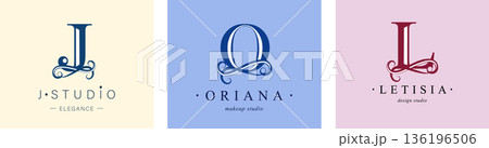 Logo J, capital letter O, L. Monogram of Botanical Minimalistic, Initial. with Organic Plant Elements. 136196506