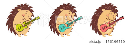 The hedgehog himself plays the guitar. music on a white background. allows you to listen and download songs. Vector illustration 136196510