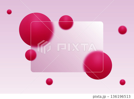 Transparent glass panel surrounded by bright pink spheres of various diameters. Eps 10 136196513