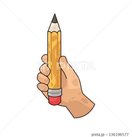 Illustration of Hand holding Pencil 136196577