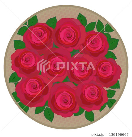 円形背景のついた赤いバラのイラスト 136196665