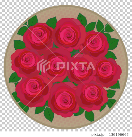 円形背景のついた赤いバラのイラスト 136196665