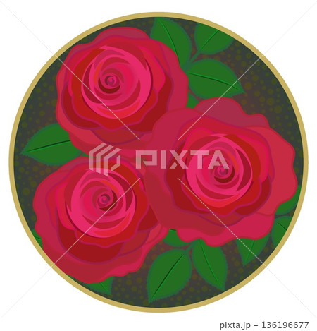 円形背景のついた赤いバラのイラスト 136196677
