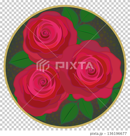 円形背景のついた赤いバラのイラスト 136196677