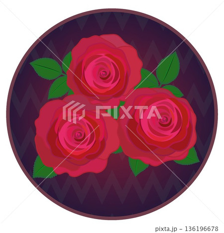 円形背景のついた赤いバラのイラスト 136196678