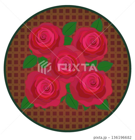 円形背景のついた赤いバラのイラスト 136196682