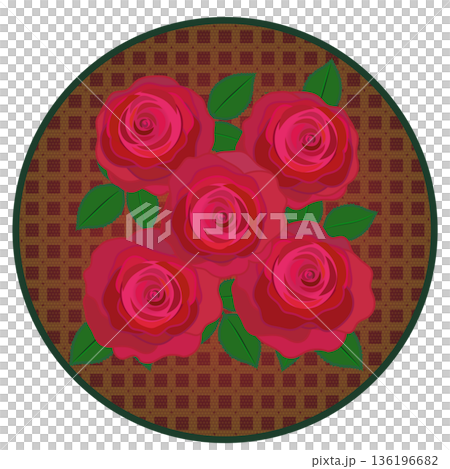 円形背景のついた赤いバラのイラスト 136196682