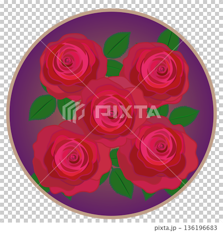 円形背景のついた赤いバラのイラスト 136196683