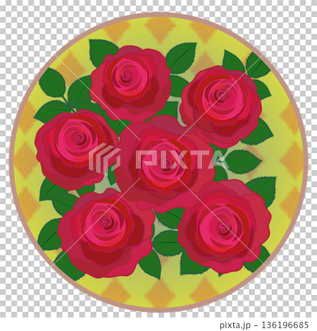 円形背景のついた赤いバラのイラスト 136196685