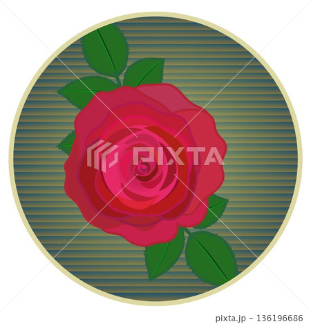 円形背景のついた赤いバラのイラスト 136196686