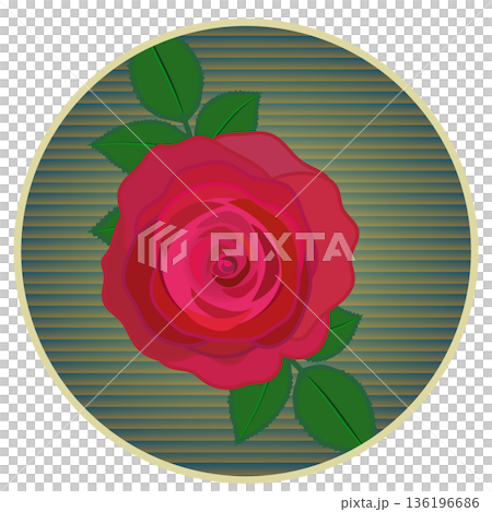 円形背景のついた赤いバラのイラスト 136196686