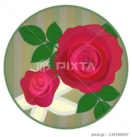円形背景のついた赤いバラのイラスト 136196687