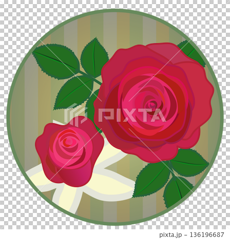 円形背景のついた赤いバラのイラスト 136196687