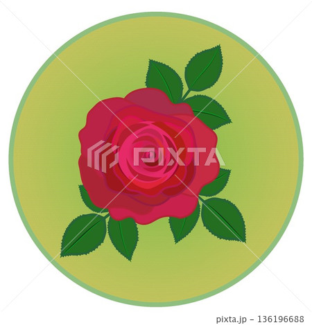 円形背景のついた赤いバラのイラスト 136196688