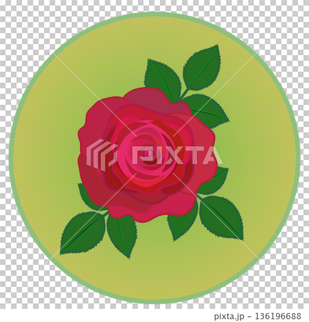 円形背景のついた赤いバラのイラスト 136196688