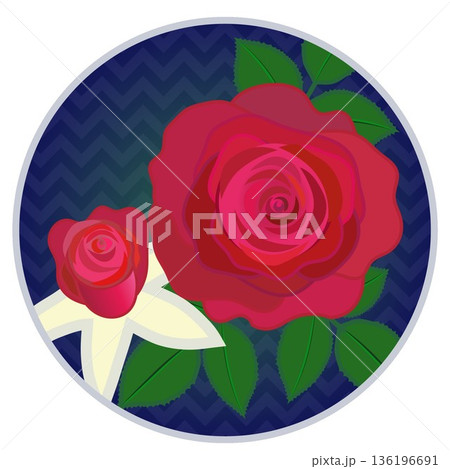 円形背景のついた赤いバラのイラスト 136196691